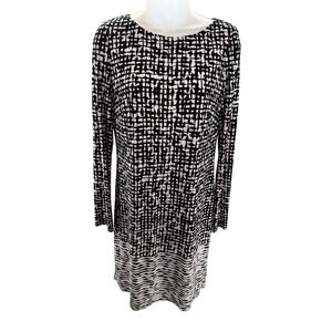 Vince Camuto Black‎ White Abstract Print Shift Dress Long Sleeve Size 6